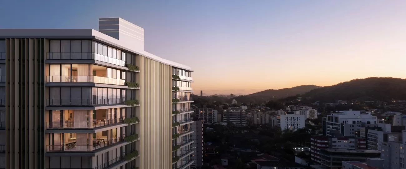 Fachada noturna Residencial Bolshoi Brasil - Campos Incorporadora - Imóvel novo JLLE SC