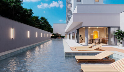 Piscina e área Gourmet River Anita - Wecon Empreendimentos - apartamento no bairro Anita Garibaldi - imóvel novo em JLLE SC